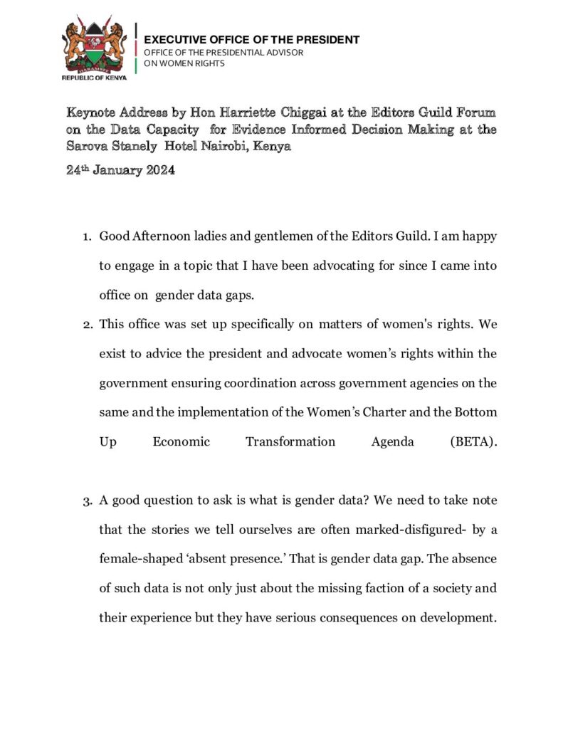 thumbnail of Data Capacity for Evidence Informed Decision Making Speech – Hon. Harriette Chiggai 24012024