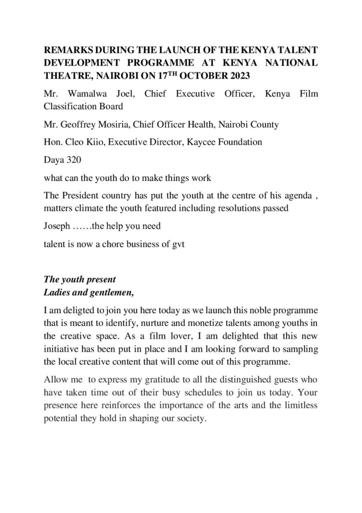 thumbnail of Kenya Talents Development Programme – Hon. Harriette Chiggai 16102023
